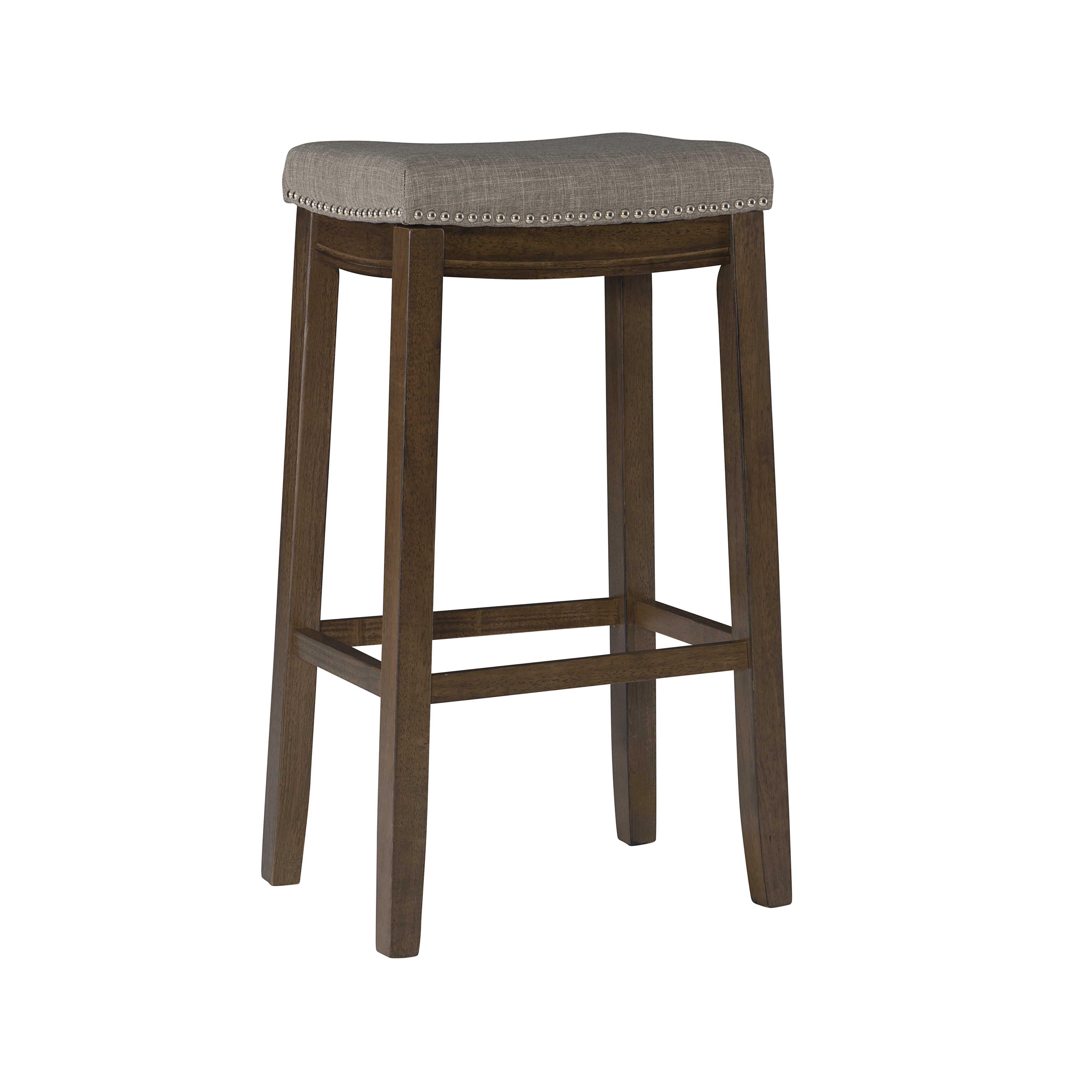 Linon Claridge 32.25" Backless Wood Bar Stool, Rustic Brown with Gray Linen Fabric, Includes 1 Stool