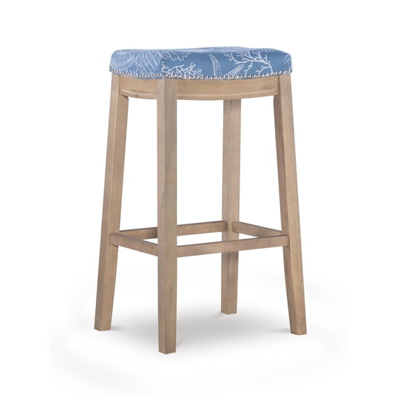 Linon Claridge 32" Backless Wood Bar Stool, Rustic Brown/Coastal, Includes 1 Stool