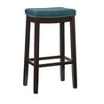 thumbnail image 1 of Linon Claridge 32.25" Backless Indoor Wood Bar Stool, Dark Brown/Blue Faux Leather, 1 Stool, 1 of 15