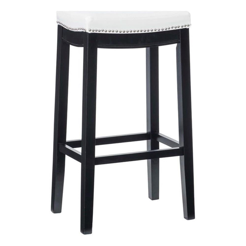 Linon Claridge Backless Wood Bar Stool, 32.5" Seat Height, Black Finish with White Faux Leather Fabric