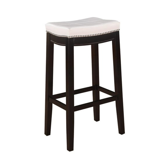 Linon Claridge Backless Wood Bar Stool, 32.5" Seat Height, Black Finish with White Faux Leather Fabric