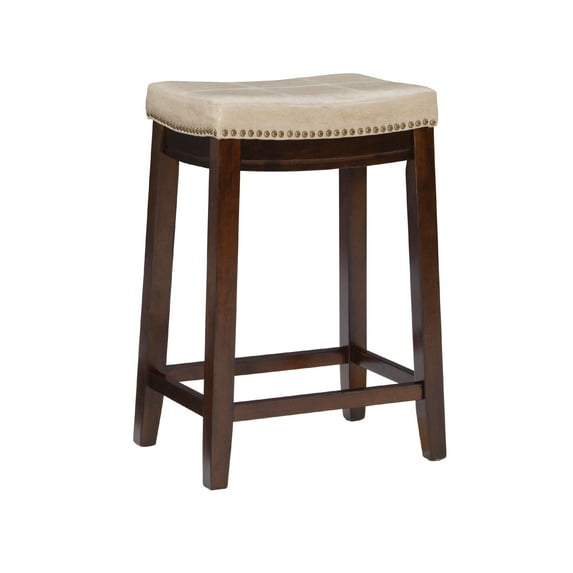 Linon Claridge 26" Backless Indoor Wood Counter Stool, Dark Brown/Beige Faux Leather, 1 Stool