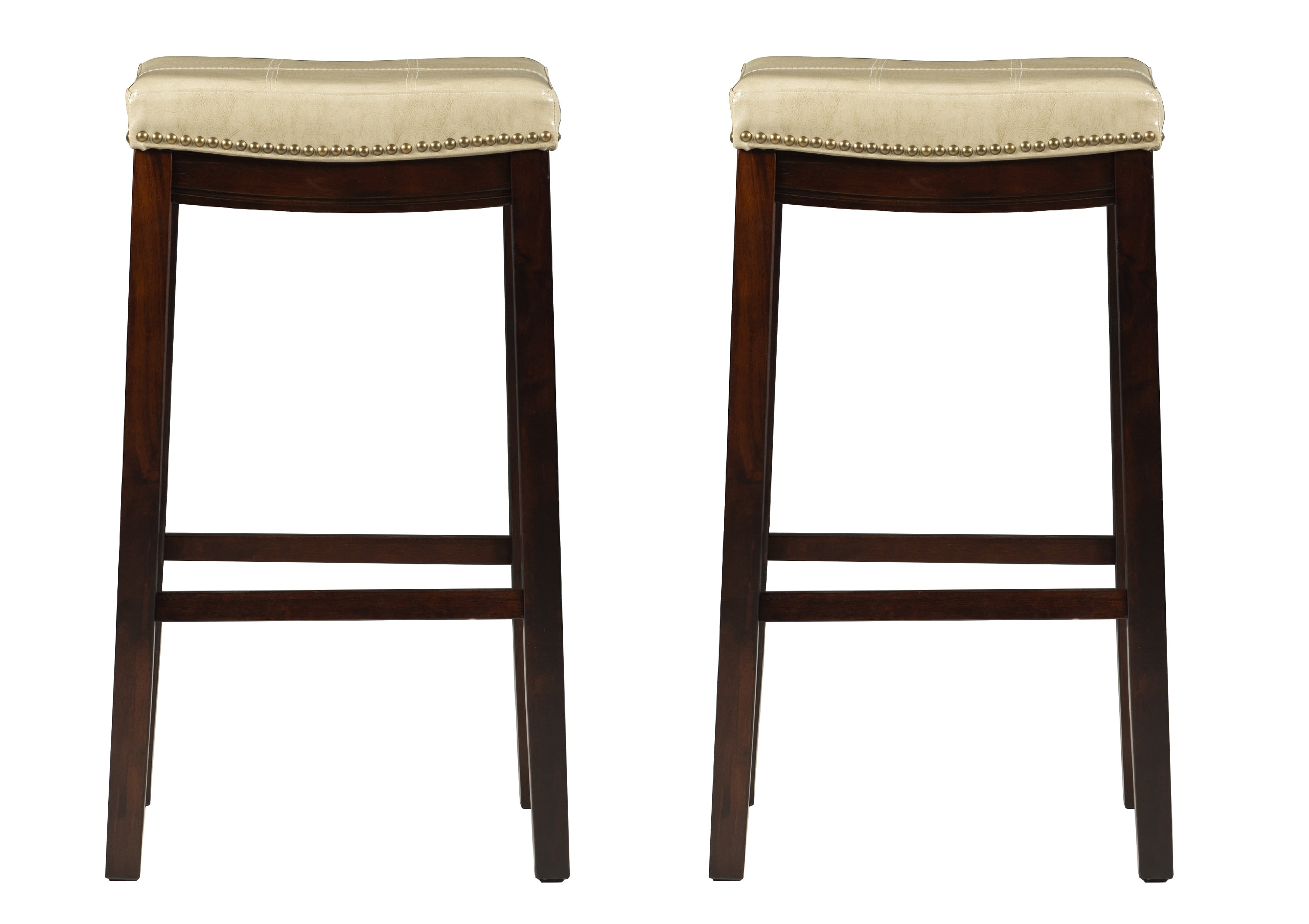 Dark Brown and Beige Faux Leather Saddle Bar Stool