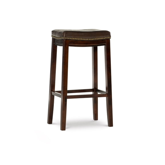 Linon Claridge Backless Bar Stool Brown Faux Leather Wood Frame in Brown Finish
