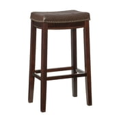 Linon Claridge Backless Wood Bar Stool, 32" Seat Height, Dark Brown Finish with Brown Faux Leather Fabric