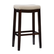 Linon Hampton Bar Stool Beige Padded Seat Wood Frame in Dark Walnut Brown