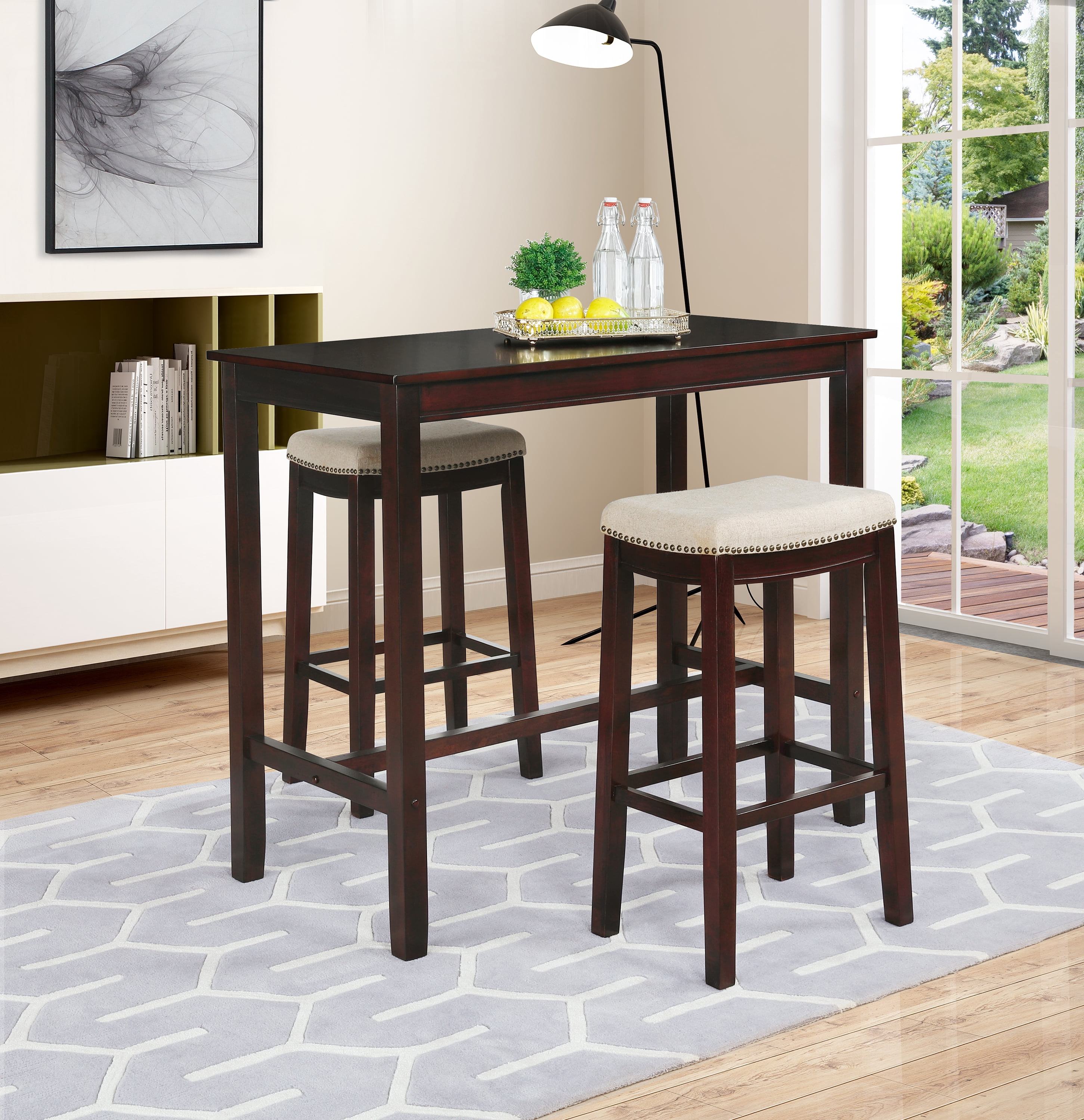 Linon Claridge Wood Bar Height Pub Table, 42" Tall, Rich Brown Finish