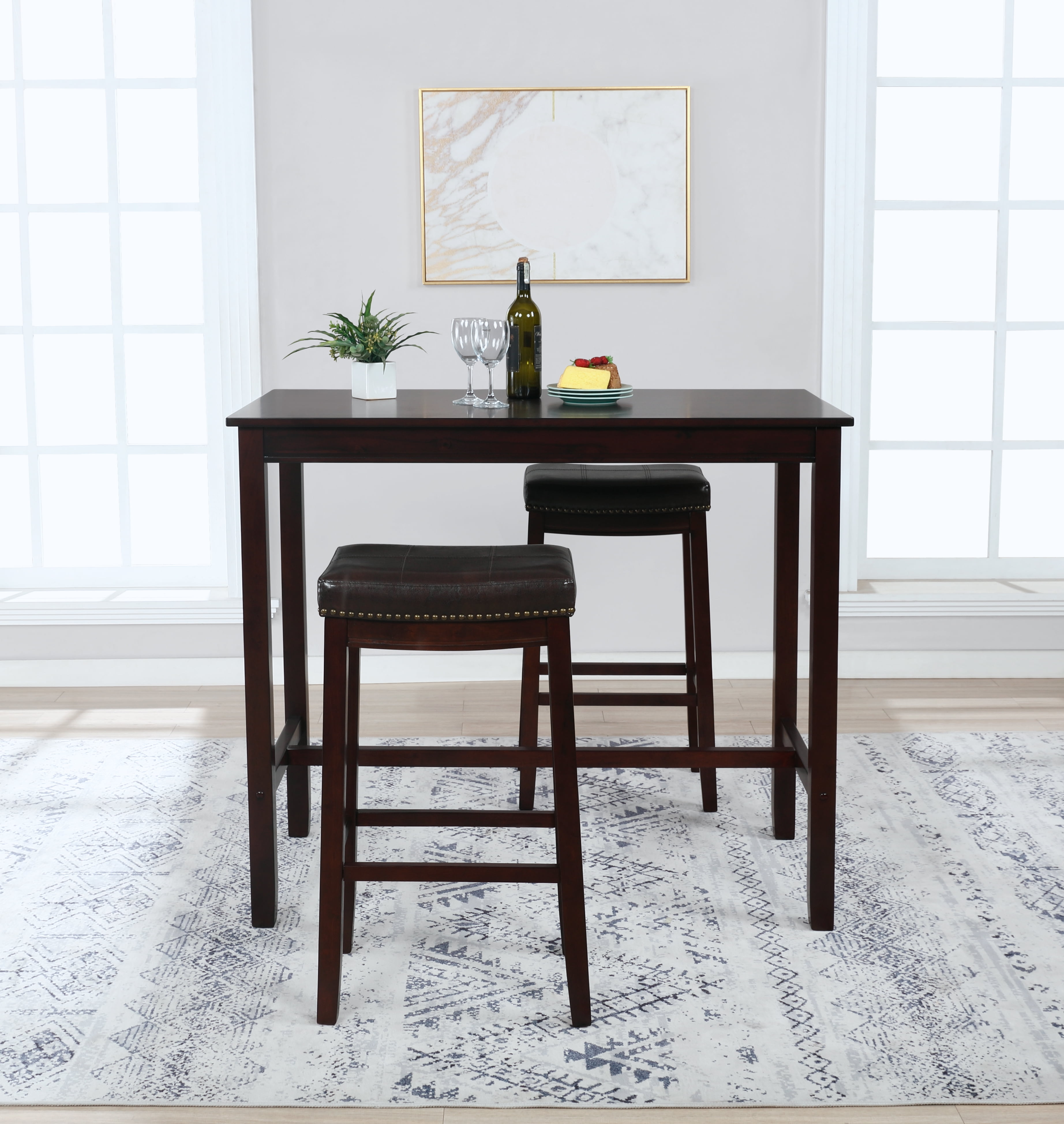 Linon Claridge Wood Bar Height Pub Table, 42" Tall, Walnut Finish