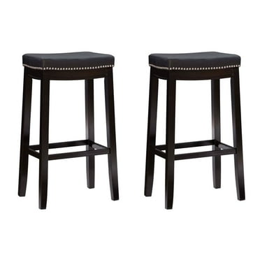 Linon Claridge Wood Set of Two Bar Stools Faux Leather Seats in Black