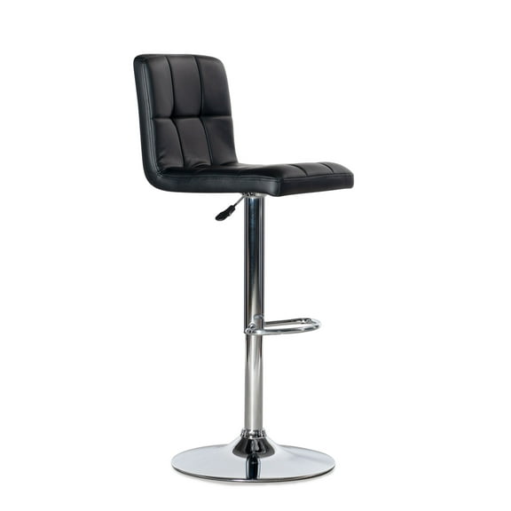 Linon Clayton Low Back Indoor Metal Pedestal Bar Stool with Adjustable Height and Swivel, Chrome/Black Faux Leather