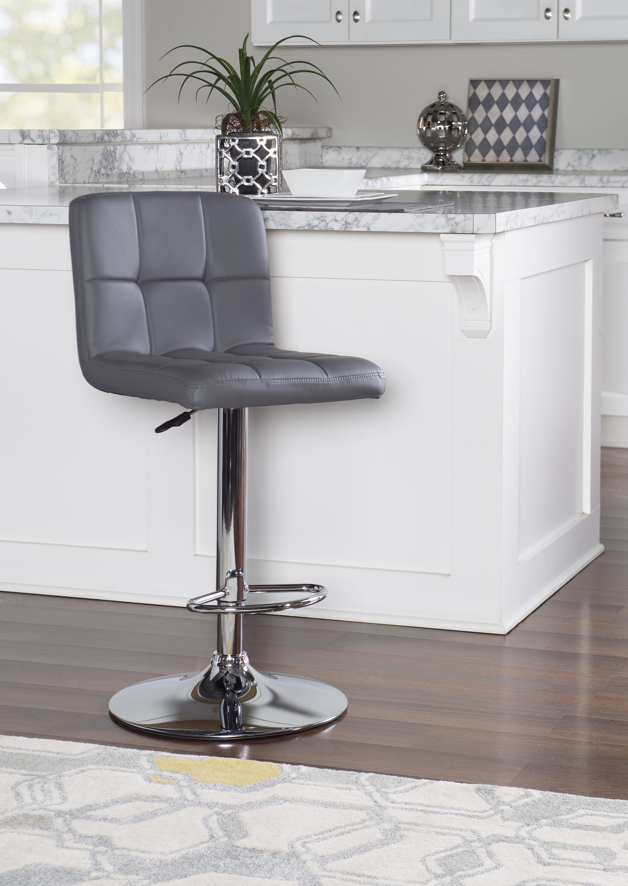 Clayton Contemporary Swivel Bar Stool in Gray Faux Leather