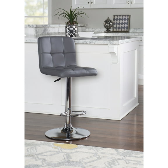 Linon Clayton 24"-32" Gas Lift Adjustable Metal Barstool in Gray Faux Leather
