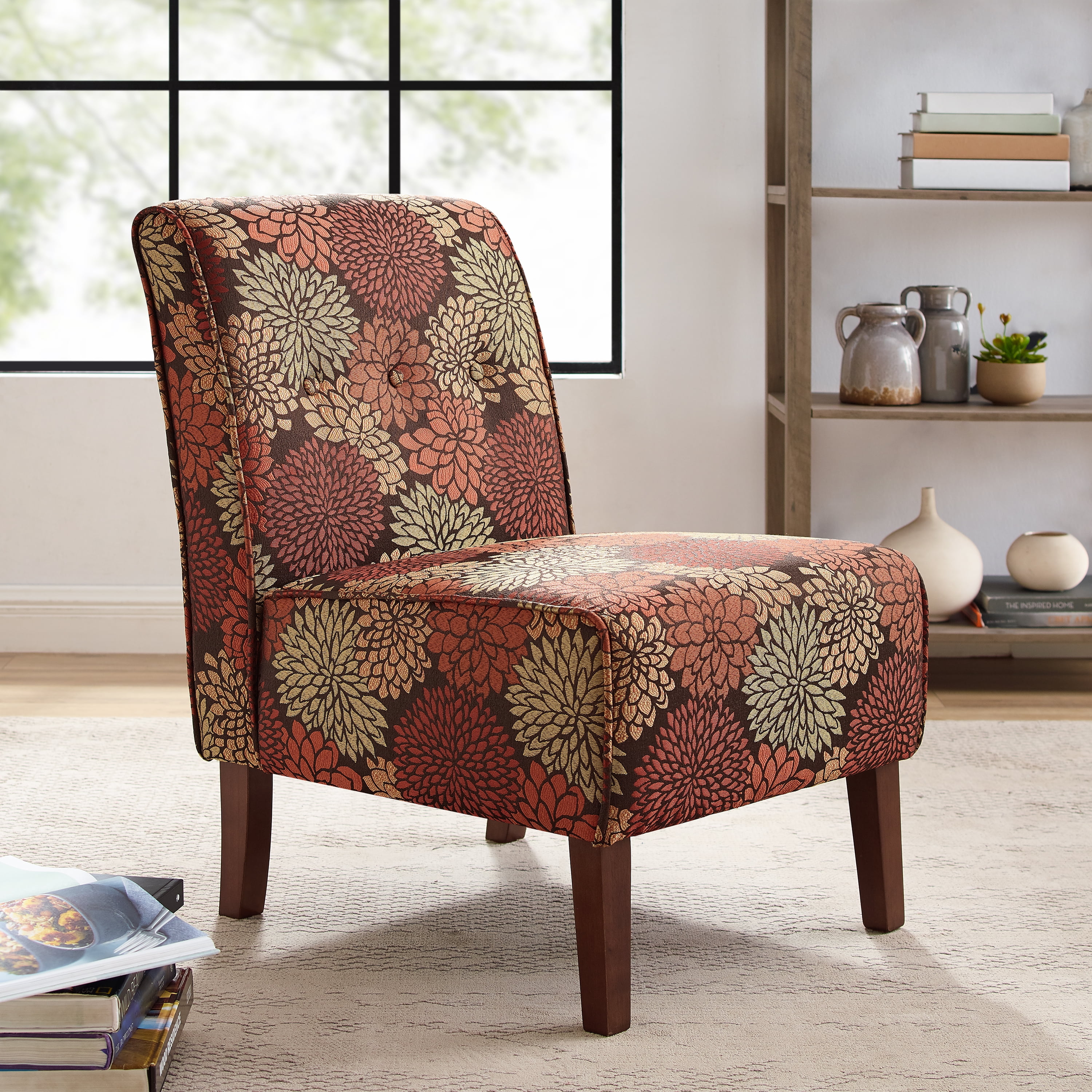Harvest Floral Wood Slipper Accent Chair
