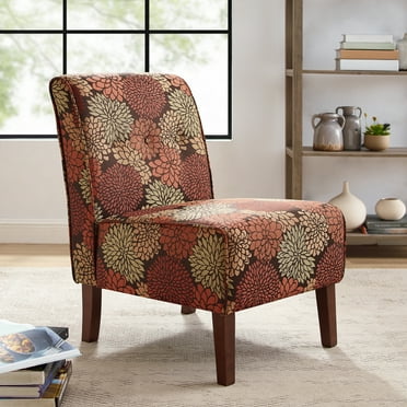 Linon Coco Harvest Upholstered Tufted Accent Chair in Rust/Orange Floral Fabric