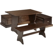 Linon Colby 3-Piece Backless Corner Breakfast Nook Dining Set with Storage, Walnut