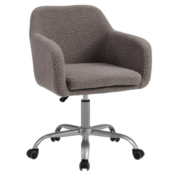 Linon Colton Adjustable Upholstered Office Chair with Wheels in Gray Sherpa