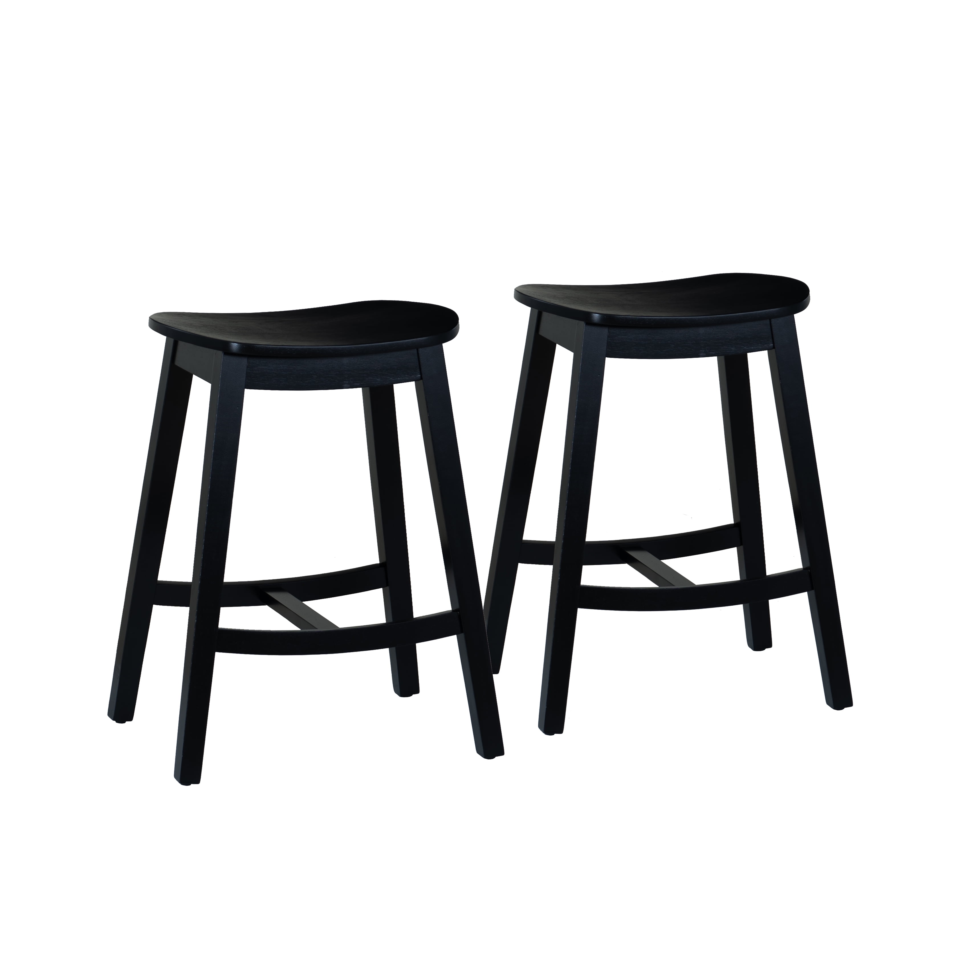 Linon Condal 26" Backless Wood Saddle Counter Stool, Set of 2, Black