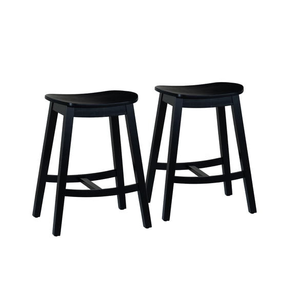 Linon Condal 26" Backless Wood Saddle Counter Stool, Set of 2, Black