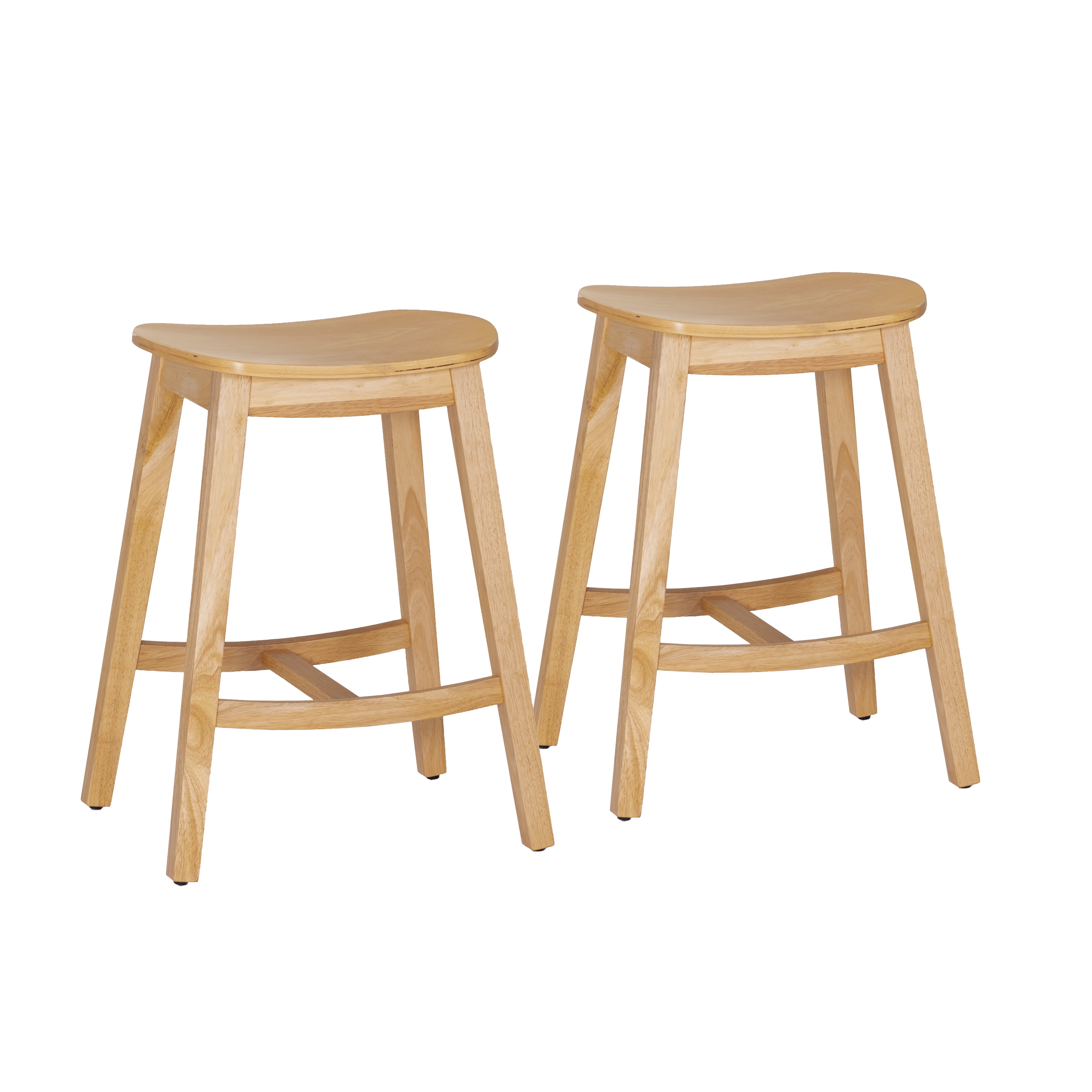 Linon Condal 26" Backless Wood Saddle Counter Stool, Set of 2, Natural