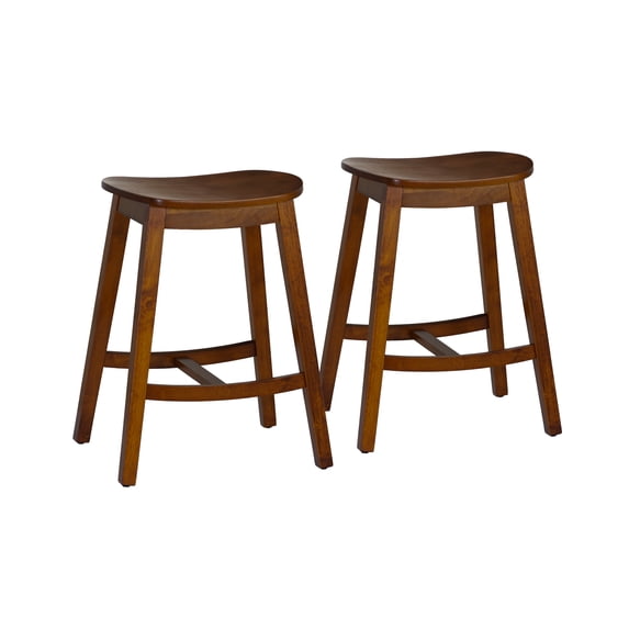 Linon Condal 26" Backless Wood Saddle Counter Stool, Set of 2, Walnut