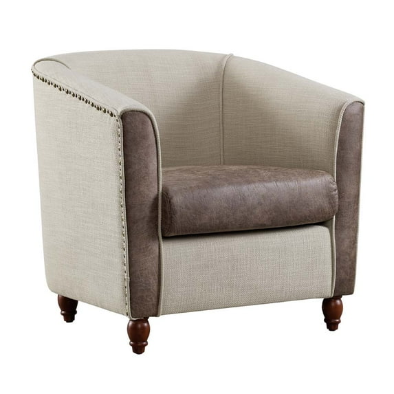 Linon Cora Barrel Chair, Brown, Antique Bronze Nail Heads