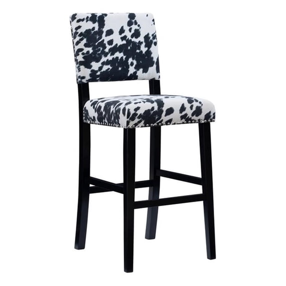 Linon Corey 30" Cow Print Bar Stool with Frame in Black Wood