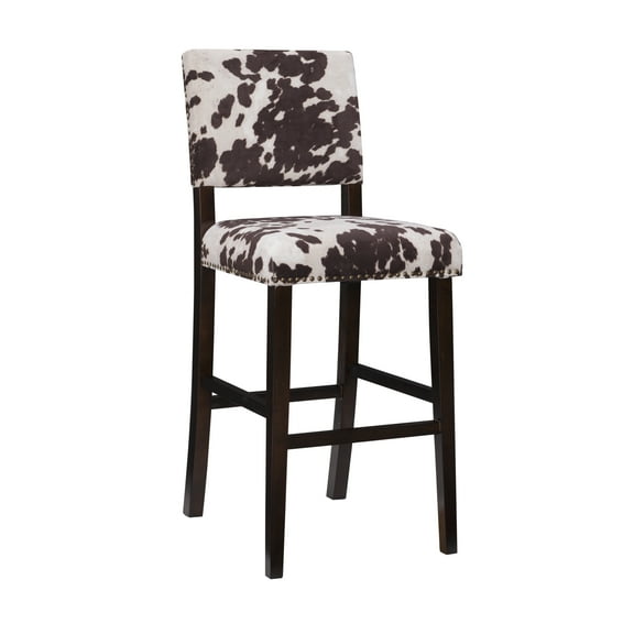 Linon Corey 30" Cow Print Bar Stool with Frame in Dark Espresso Wood