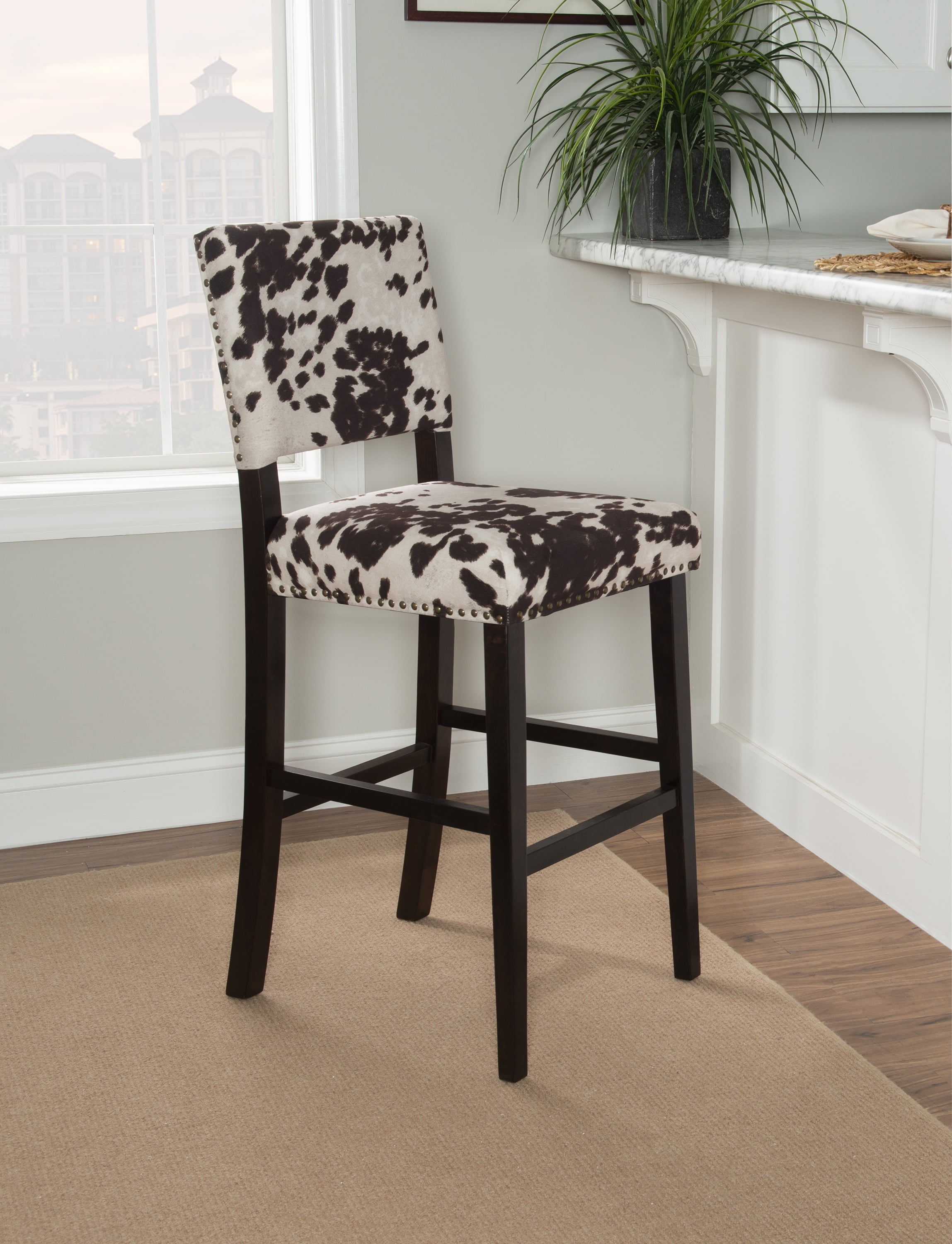 Corey Udder Madness Cow Print Bar Stool with Antique Bronze Trim