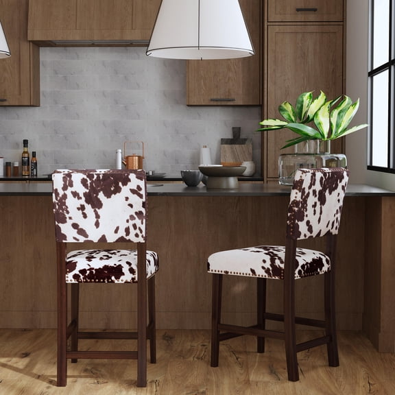 Linon Corey 24" Mid Back Indoor Udder Madness Counter Stool, Espresso/Brown Cow Print