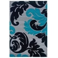 thumbnail image 1 of Linon Corfu Damask Frieze Yarn Pile  5'x7'7" Area Rug in Grey & Turquoise, 1 of 3