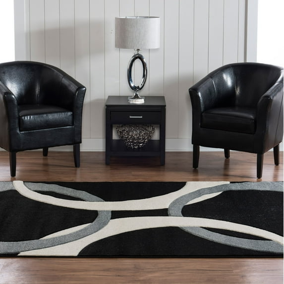 Corfu Power Loomed 1'10" x 2'10" Rug, Black/Grey