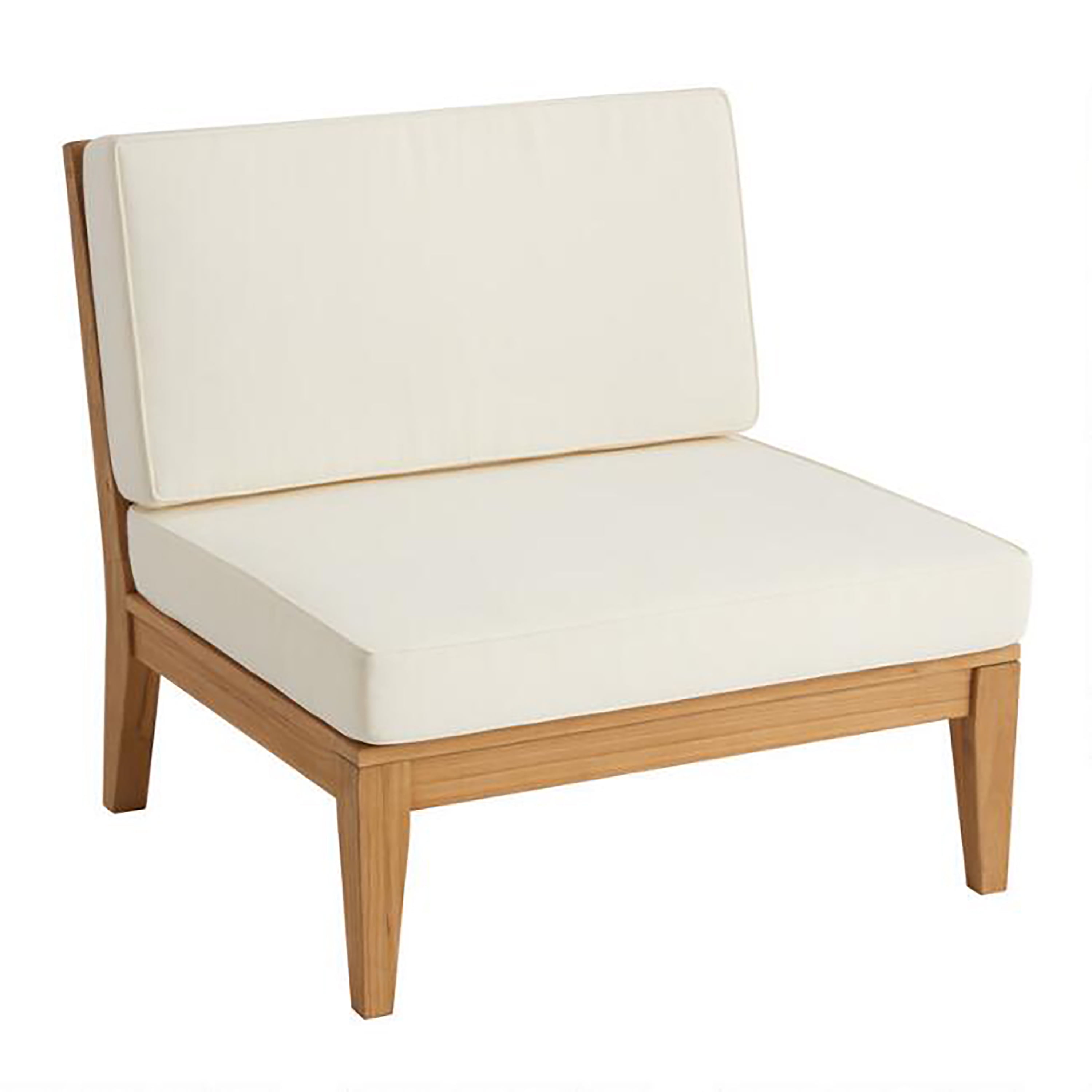 Linon Cormeer Teak Wood Armless Outdoor Lounge Chair with Cushions, Natural/Antique White
