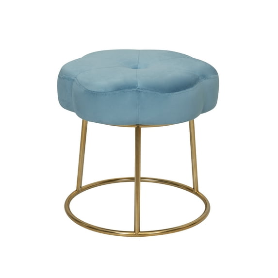 Linon Coston Backless Velvet Vanity Stool, Gold/Light Blue