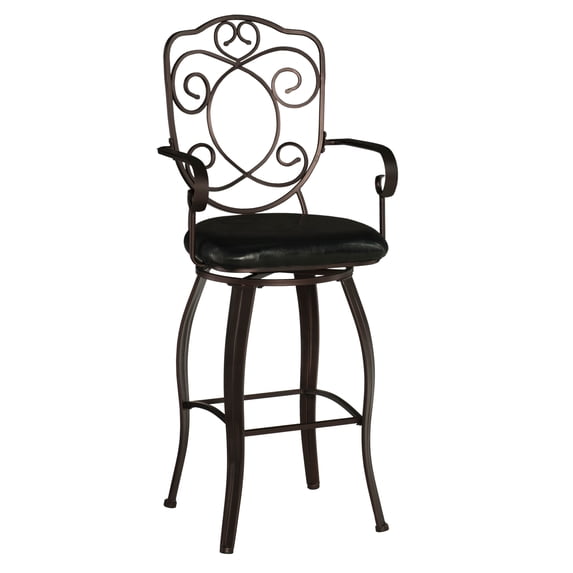 Linon Crested Full Back Wood Bar Stool, 30" Seat Height, Dark Brown Finish with Dark Brown Fabric