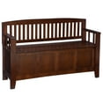thumbnail image 1 of Linon Cynthia Slat Back Wood Bench with Flip Top Storage, 50"L x 17.25"D x 32"H, Walnut Brown, 1 of 14