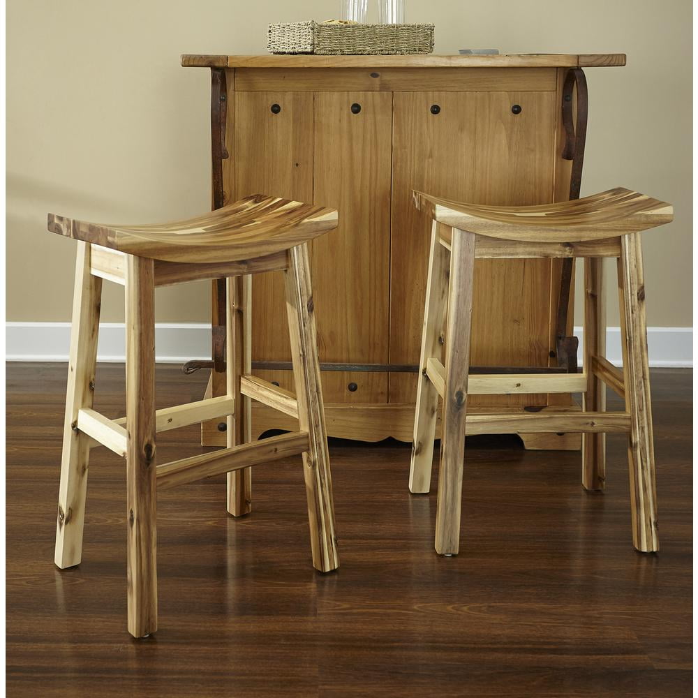 Natural Acacia Wood 30" Backless Saddle Bar Stool