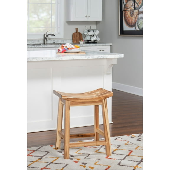 Linon Dale Saddle 24" Wood Counter Stool in Light Natural Brown