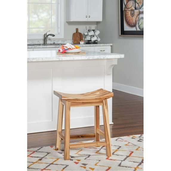 Dale 24" Backless Saddle Counter Stool , Multicolor Natural Acacia Wood