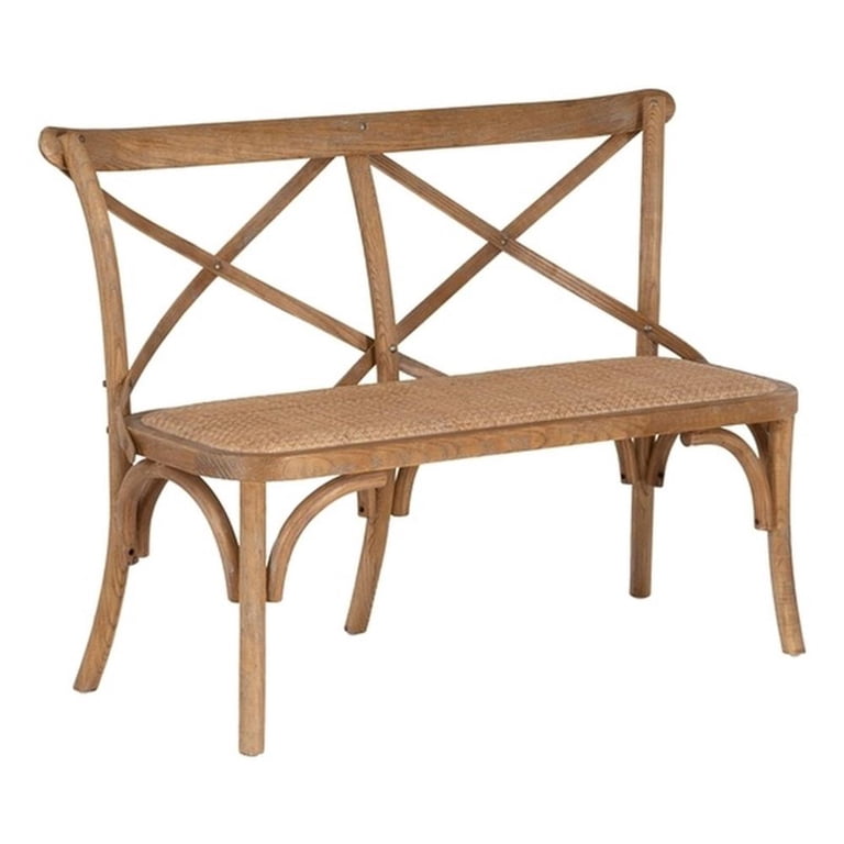 Linon Dallas Wooden Farmhouse Dining Bench with Rattan Seat
