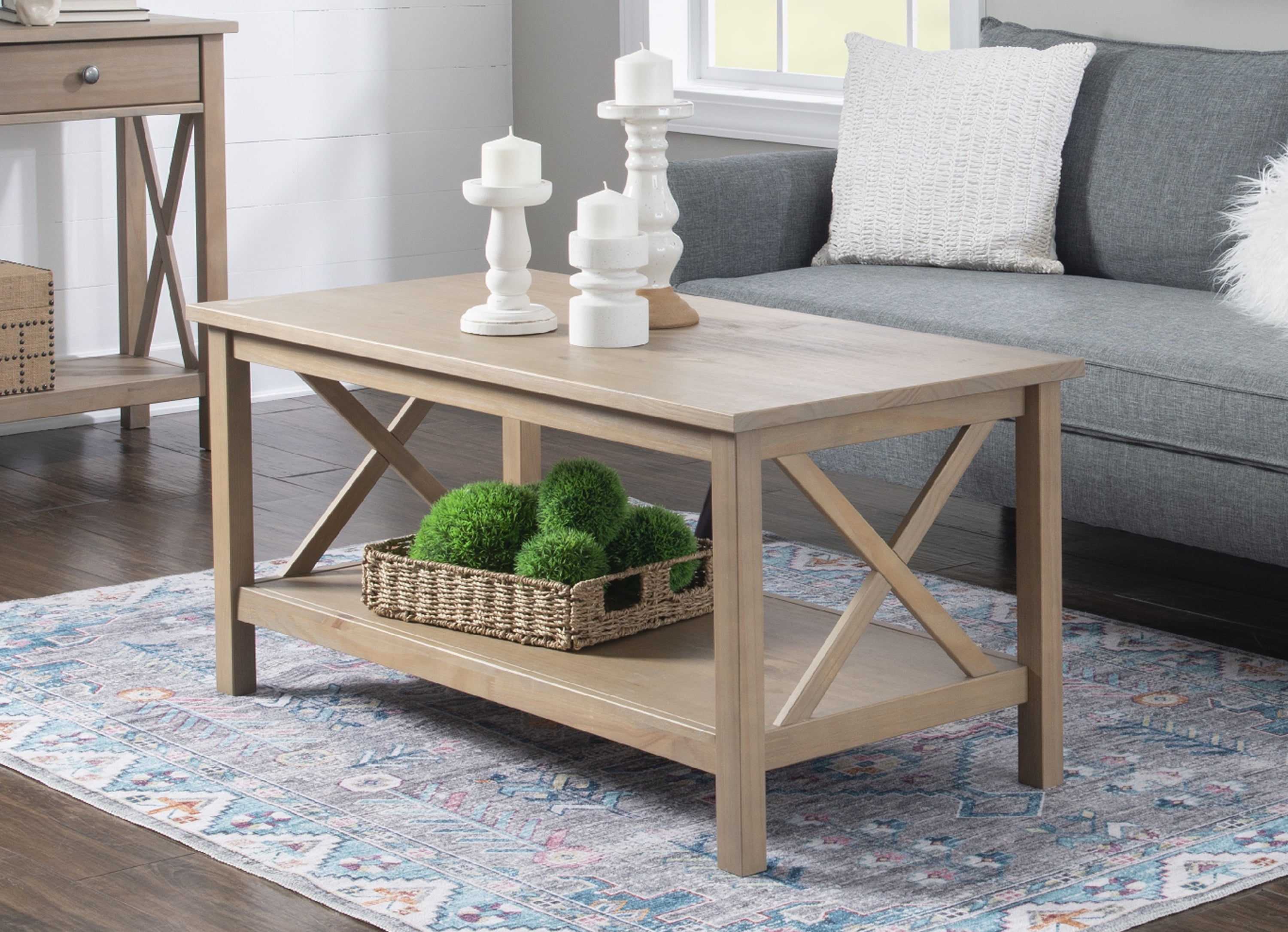 Linon Davis Coffee Table with Shelf, Natural Driftwood Finish - Walmart.com
