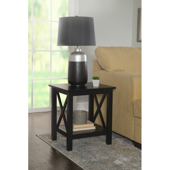 Linon Davis Indoor End Table with Shelf, 22" Tall, Black