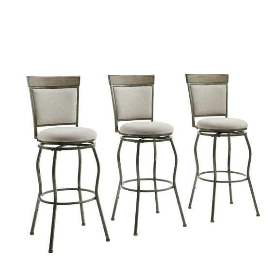 Linon Delham Metal Swivel Bar Stools, Adjustable Height, Pewter (Set of 3)