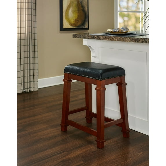 Linon Delimon 24" Backless Counter Stool, Dark Cherry/Black Faux Leather