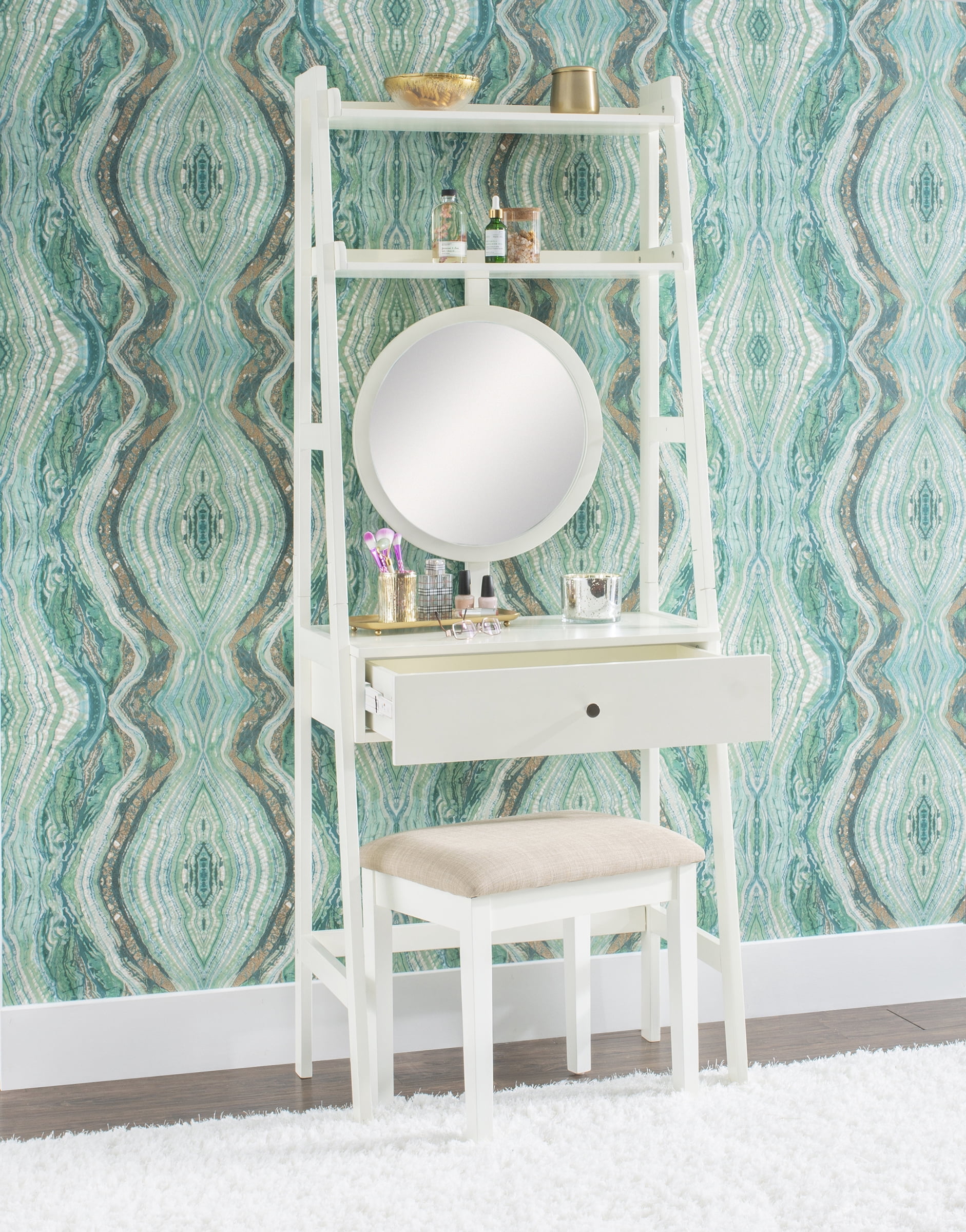 Linon Dilton 2-Piece Vanity Set and Stool, White
