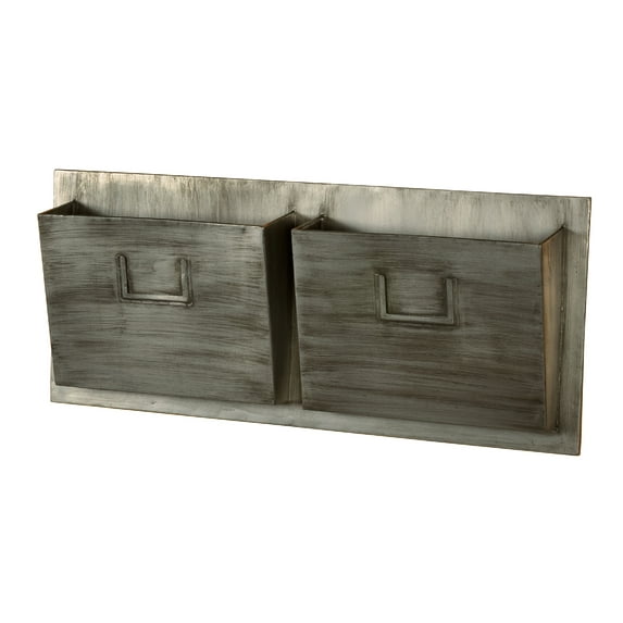 Linon Dorlan 2-Slot Metal Mailbox, Horizontal, Gray Finish