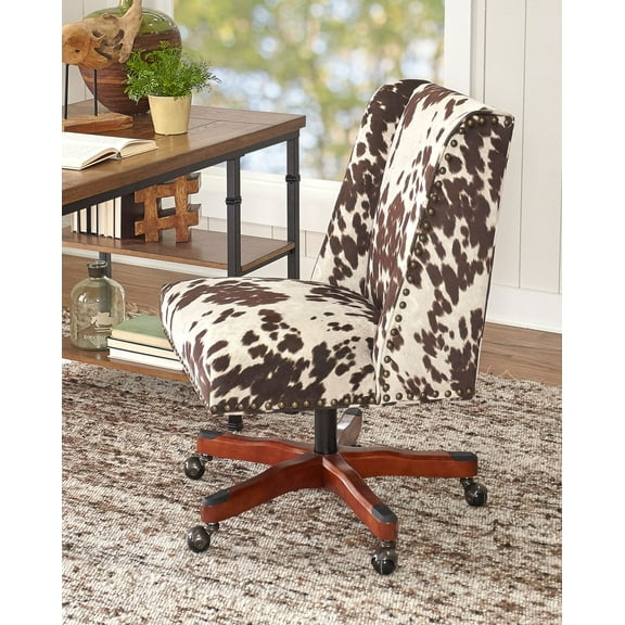 Linon Draper Office Chair, Cowhide Print, Multiple Color & Base Options