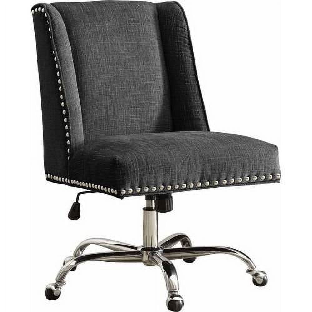 Elegant Dark Gray Fabric Swivel Office Chair with Wood Accents