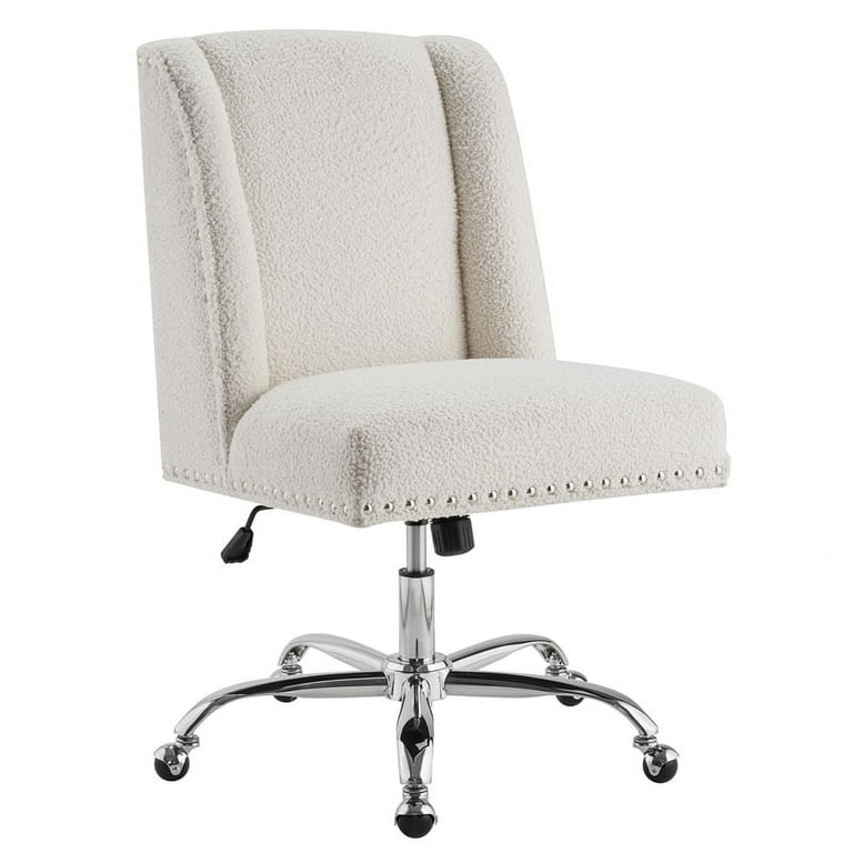Linon Draper Upholstered Swivel Office Chair in Cream Sherpa