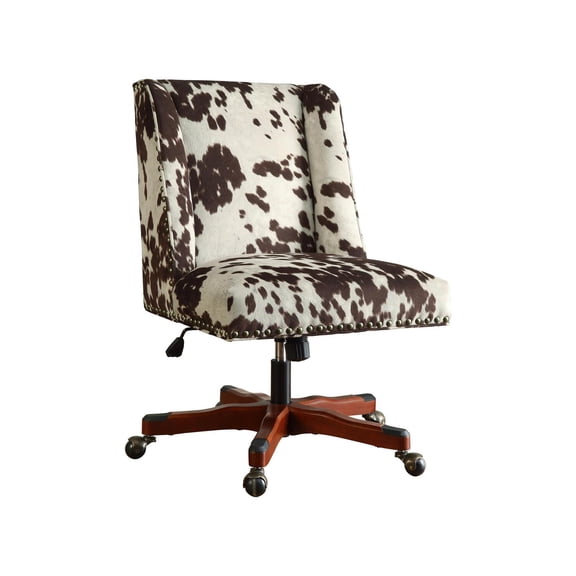 Linon Draper Wood Upholstered Office Chair in Brown Cow Print