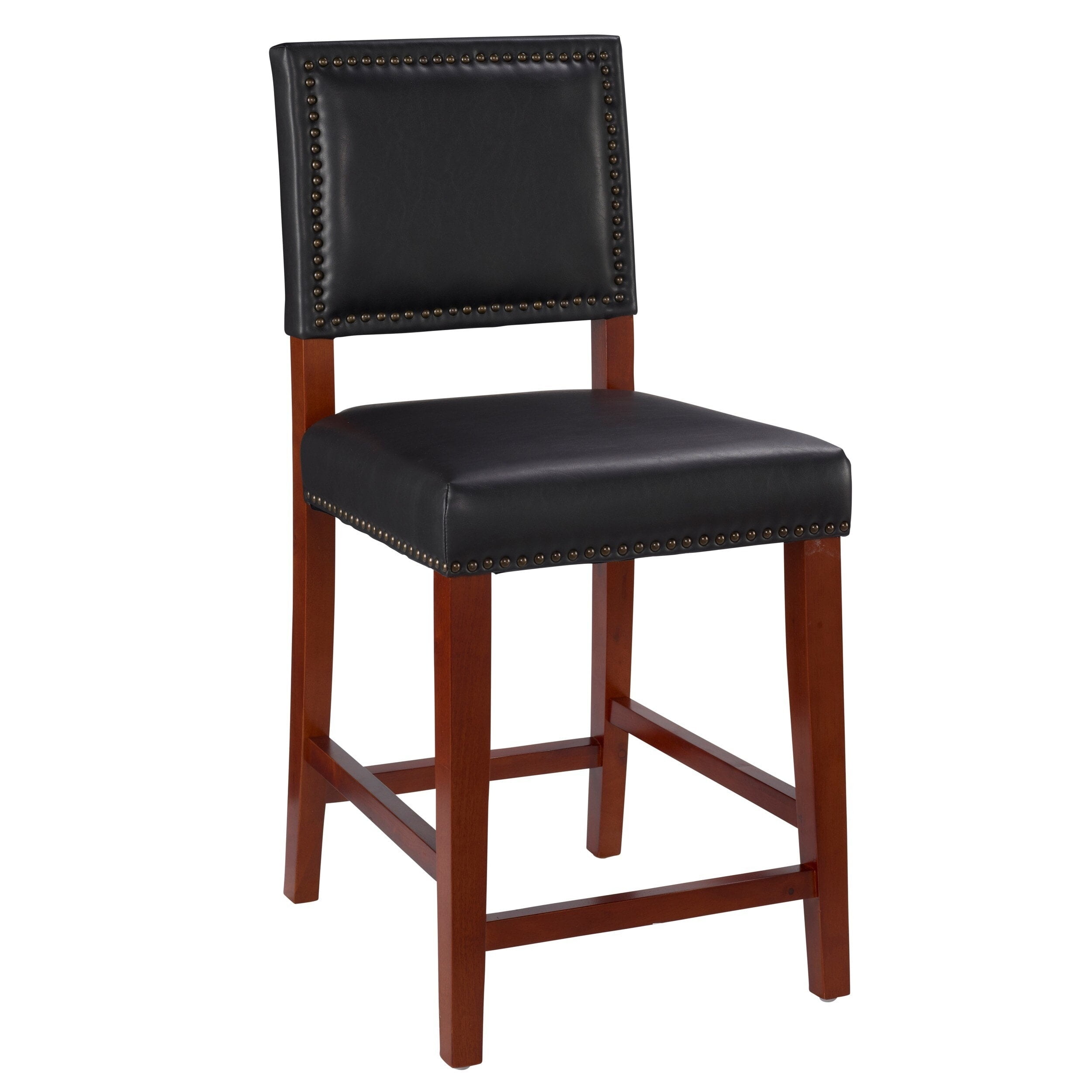 Sapele Finish 24" Brook Counter Stool with Black Leather Cushion